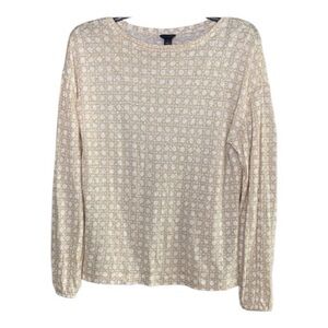 Ann Taylor Lightweight Linen Patterned Long Sleeve Top Smocked sleeve beachy top